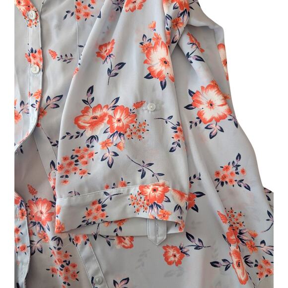 IZ Byer Blue And Pink Floral Button Up Blouse With Roll Sleeves 2XL - Picture 7 of 8